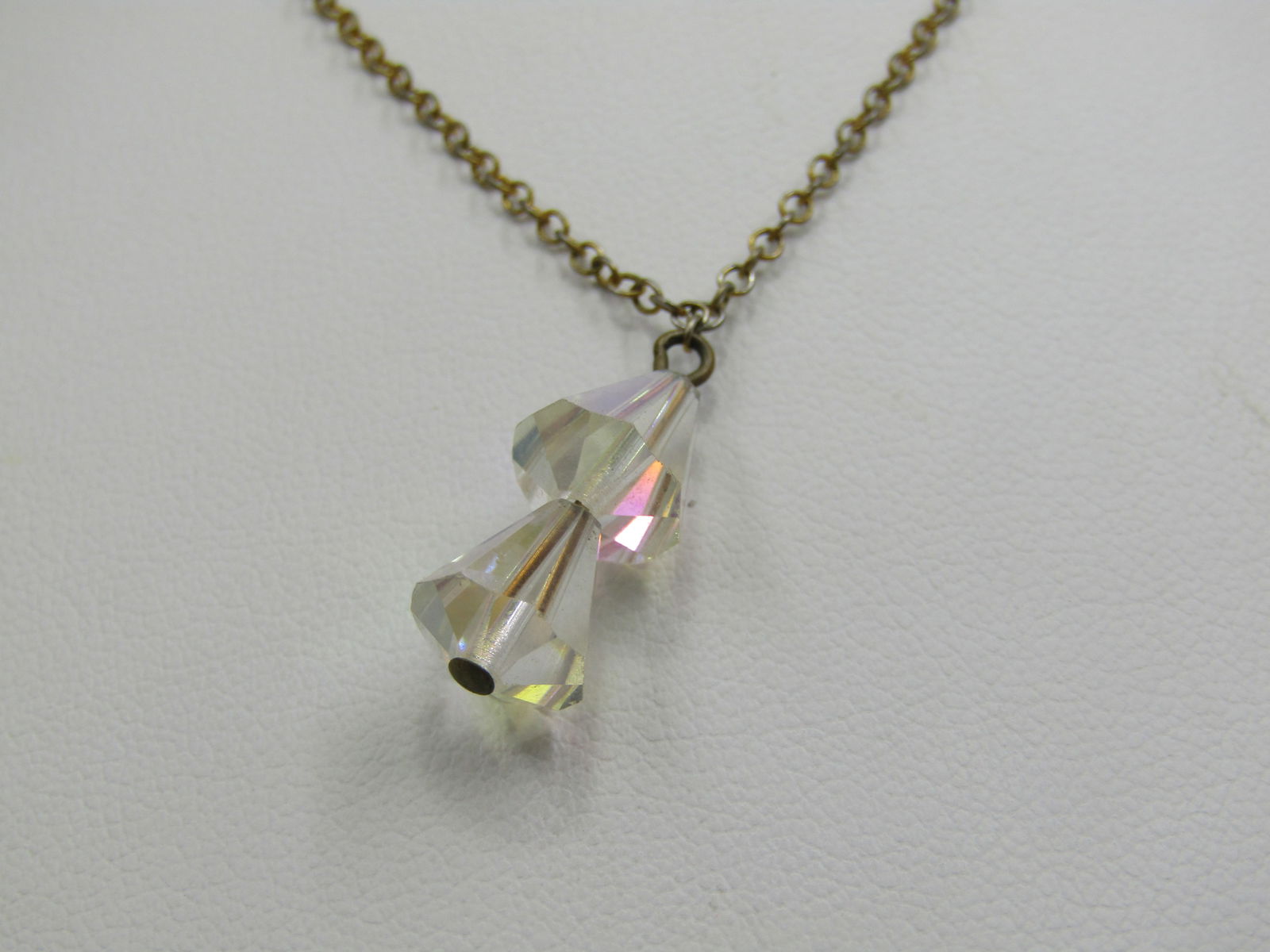 Vintage Aurora Borealis Crystal Drop Necklace, 15", Gold Tone - 6