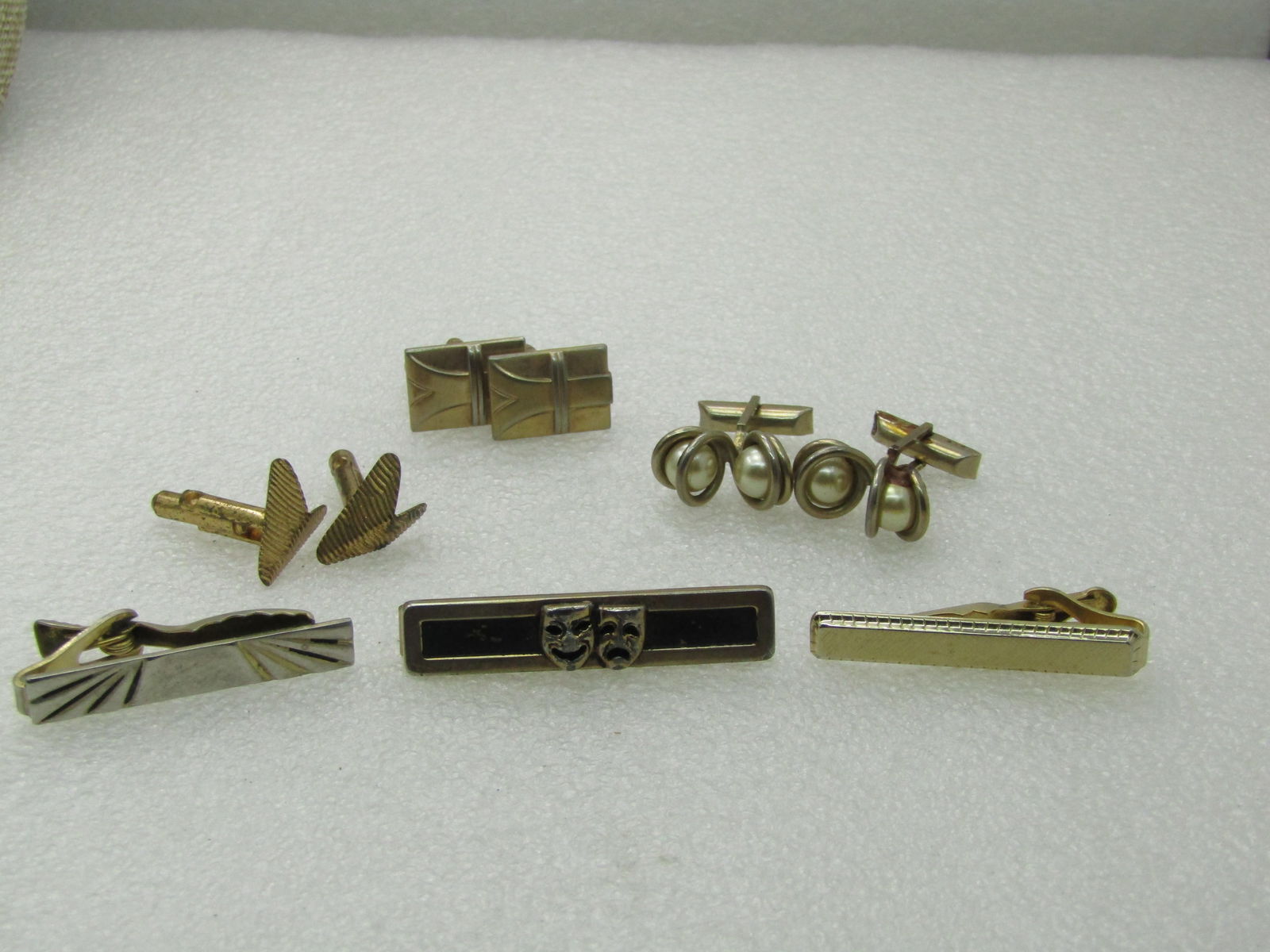 Vintage Men's Cufflinks & Tie Bar/Clasp Lot, 6 Pcs., 1950's-1960's, Some Swank. (1 of 7)