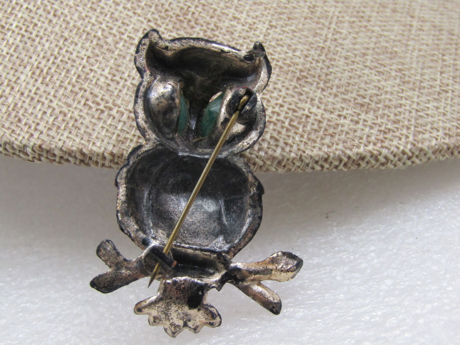 Vintage Silver Plastic Owl Brooch, 2" - 4