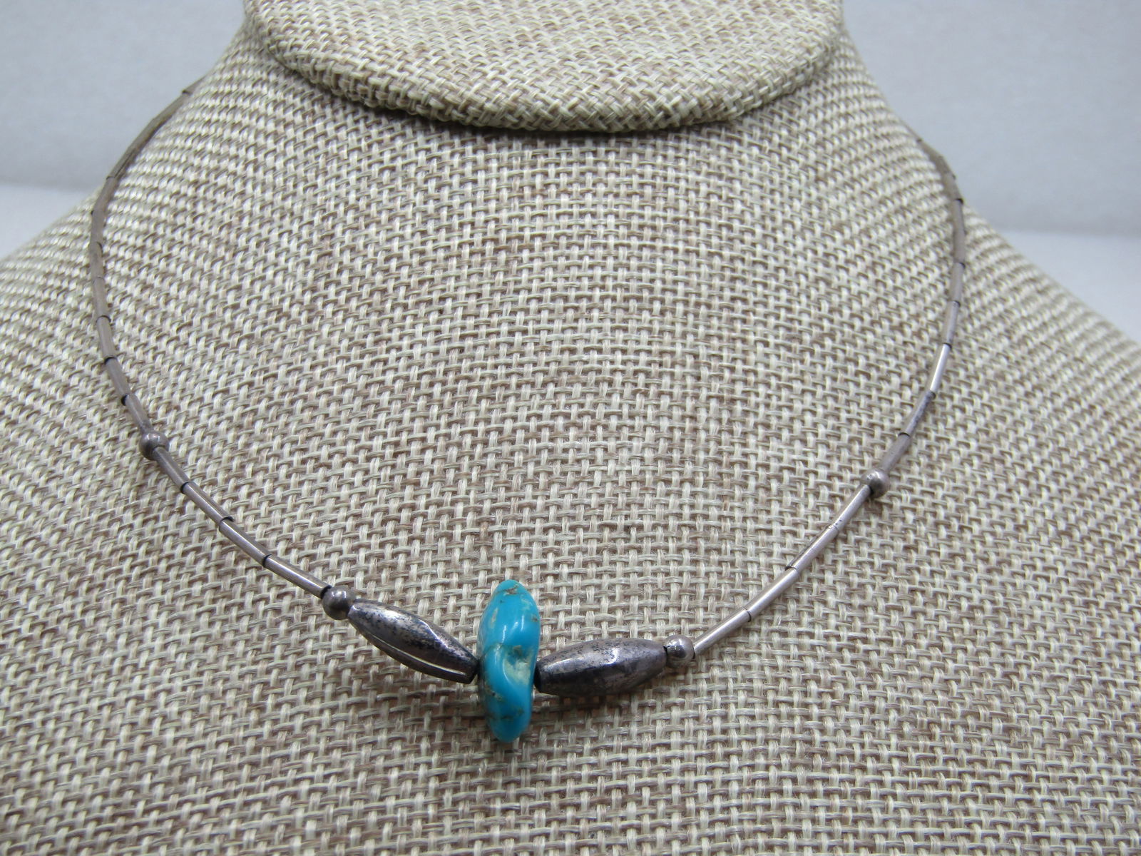 Vintage Sterling Southwestern Beaded Turquoise Necklace, 16" - 2