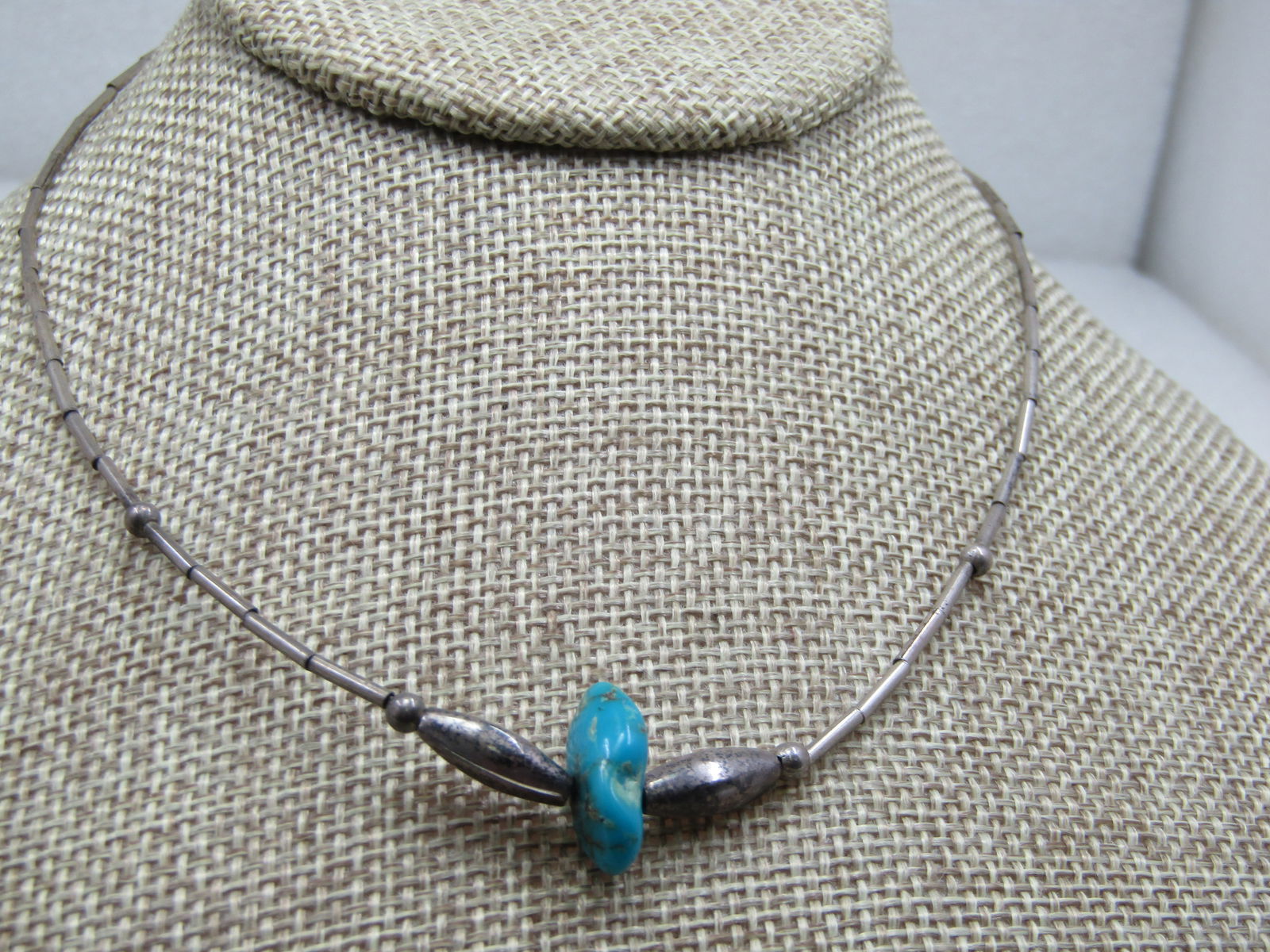 Vintage Sterling Southwestern Beaded Turquoise Necklace, 16" - 4