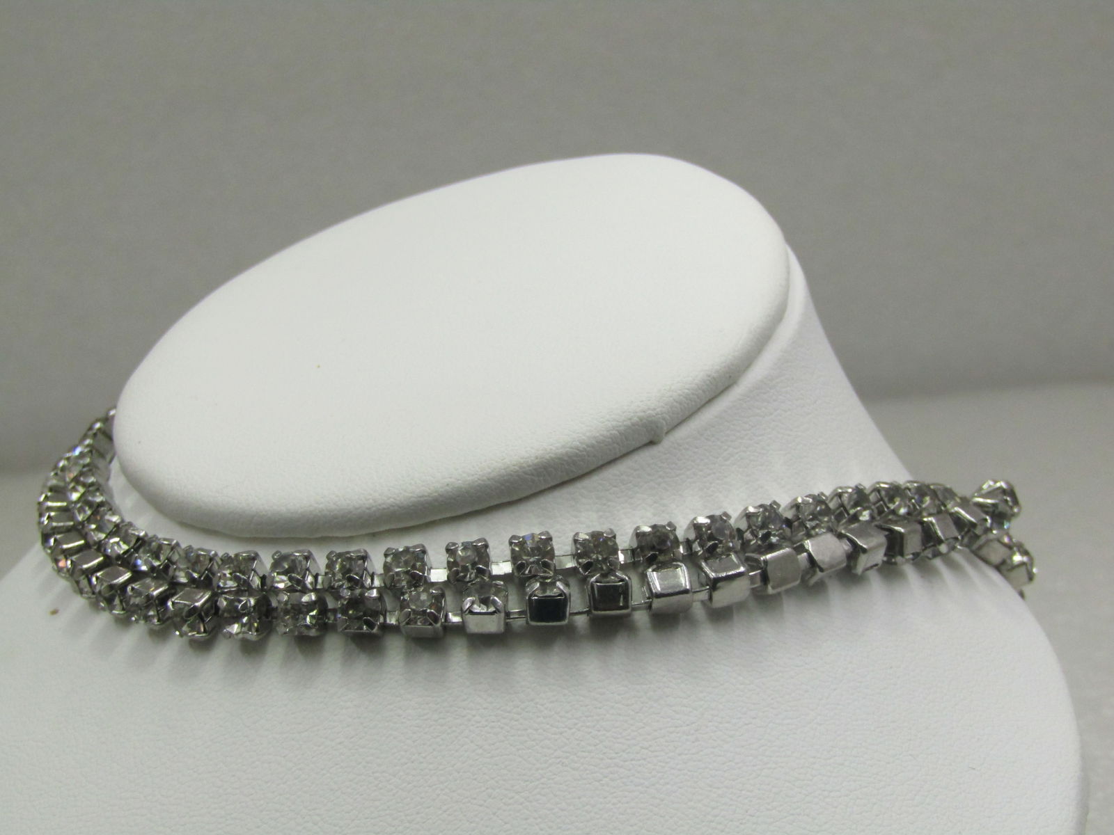 Vintage Double Strand Rhinestone Necklace, 15" - 4