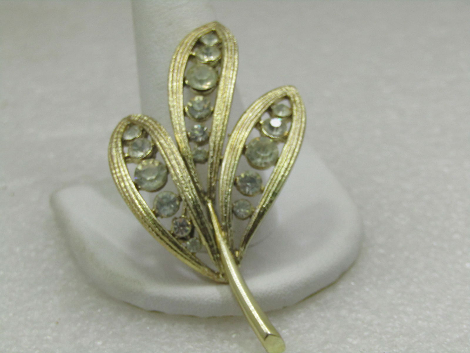 Vintage Graduated Rhinestone Leaf Stem Brooch, 1960's, 2.5" - 2
