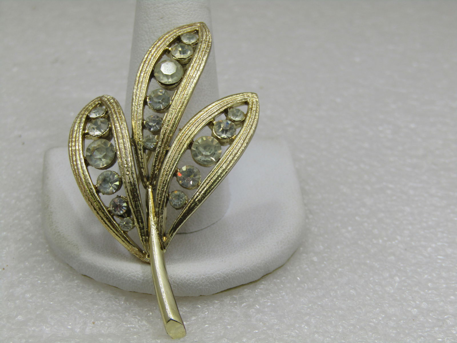 Vintage Graduated Rhinestone Leaf Stem Brooch, 1960's, 2.5" - 3