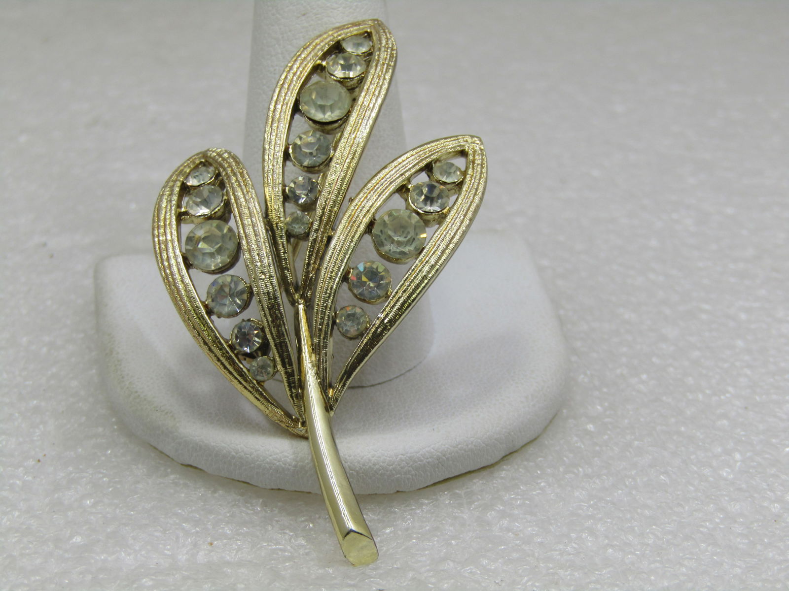 Vintage Graduated Rhinestone Leaf Stem Brooch, 1960's, 2.5" - 4