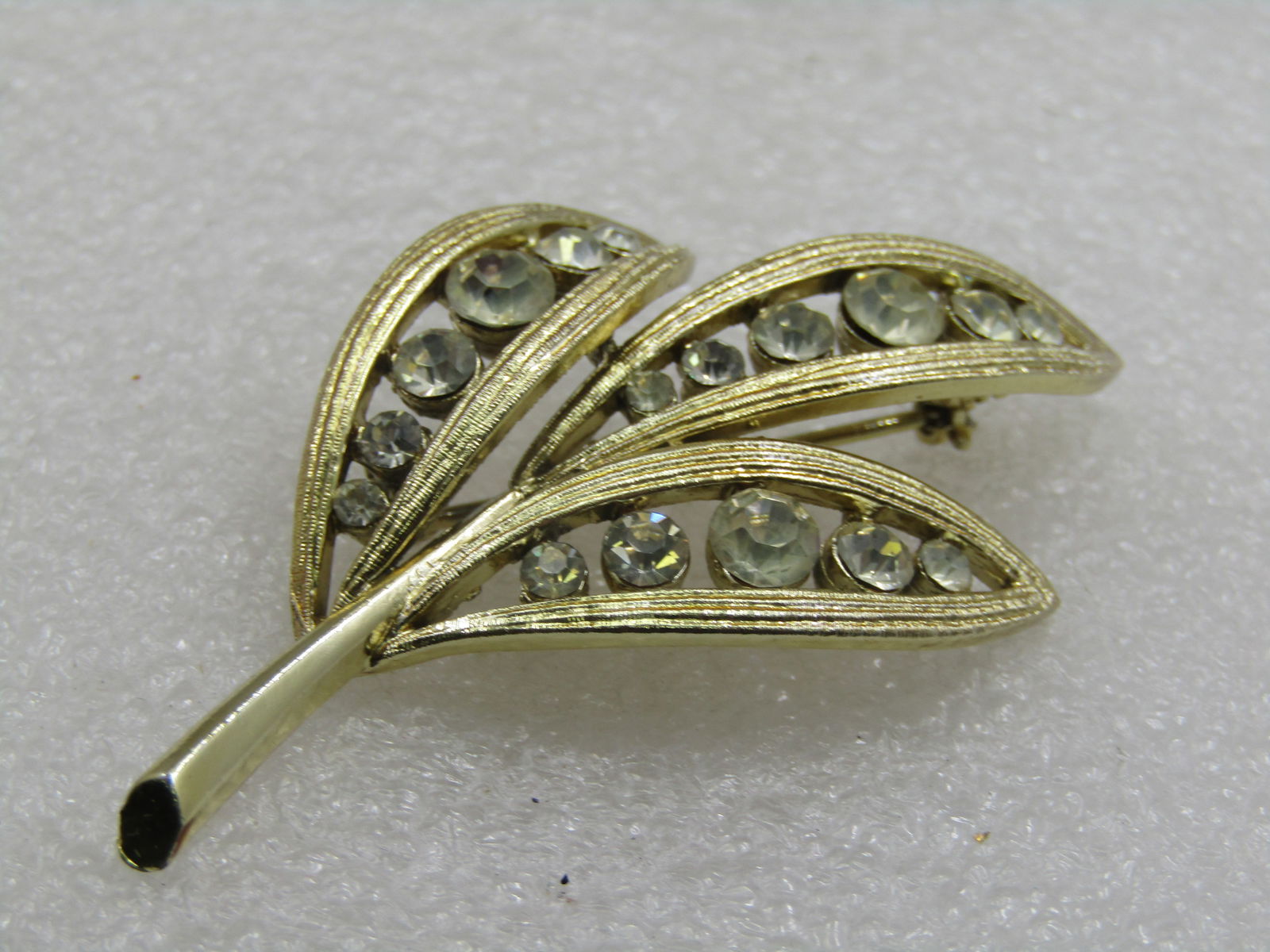 Vintage Graduated Rhinestone Leaf Stem Brooch, 1960's, 2.5" - 6