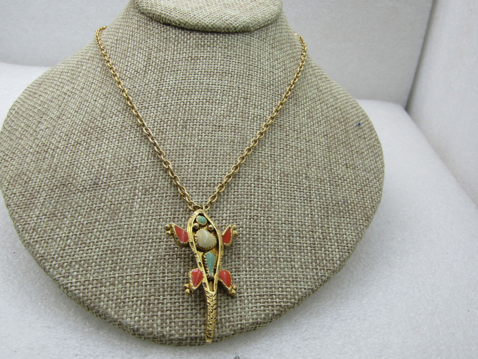 Vintage Ancient Themed Alligator Necklace, 18" Gold Tone - 2
