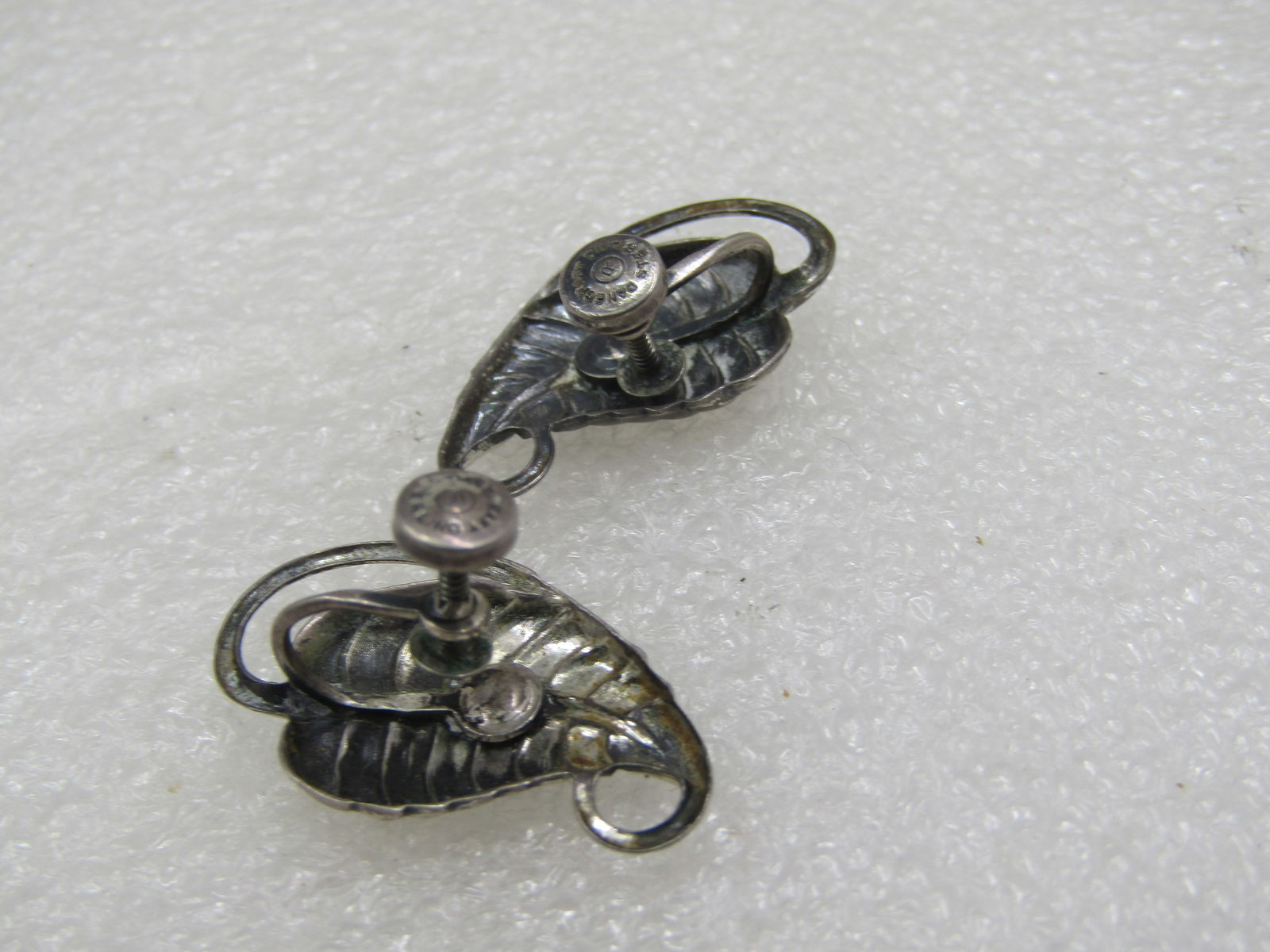 Vintage Sterling Danecraft Leaf Earrings, Screwback, Mid-Century - 4