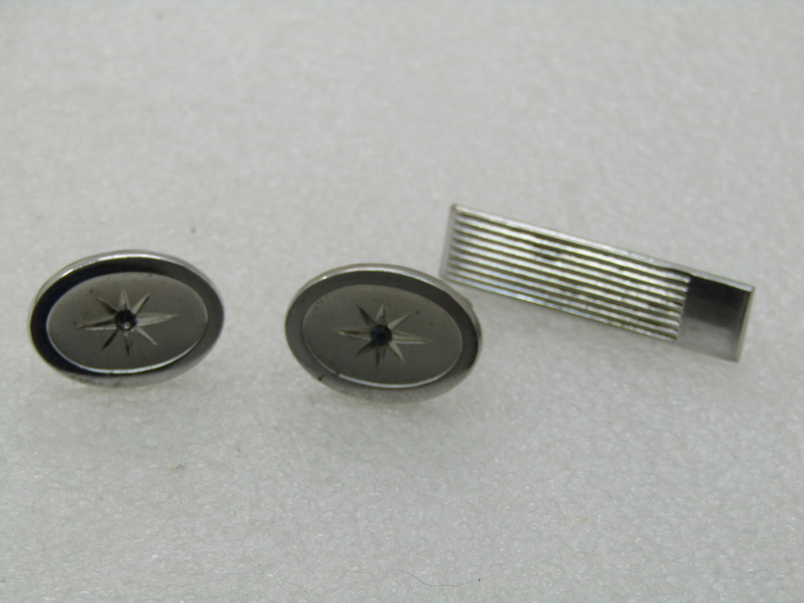 Vintage Cufflinks & Swank Tie Bar Lot , 1960's-1970's, Silver Tone - 3