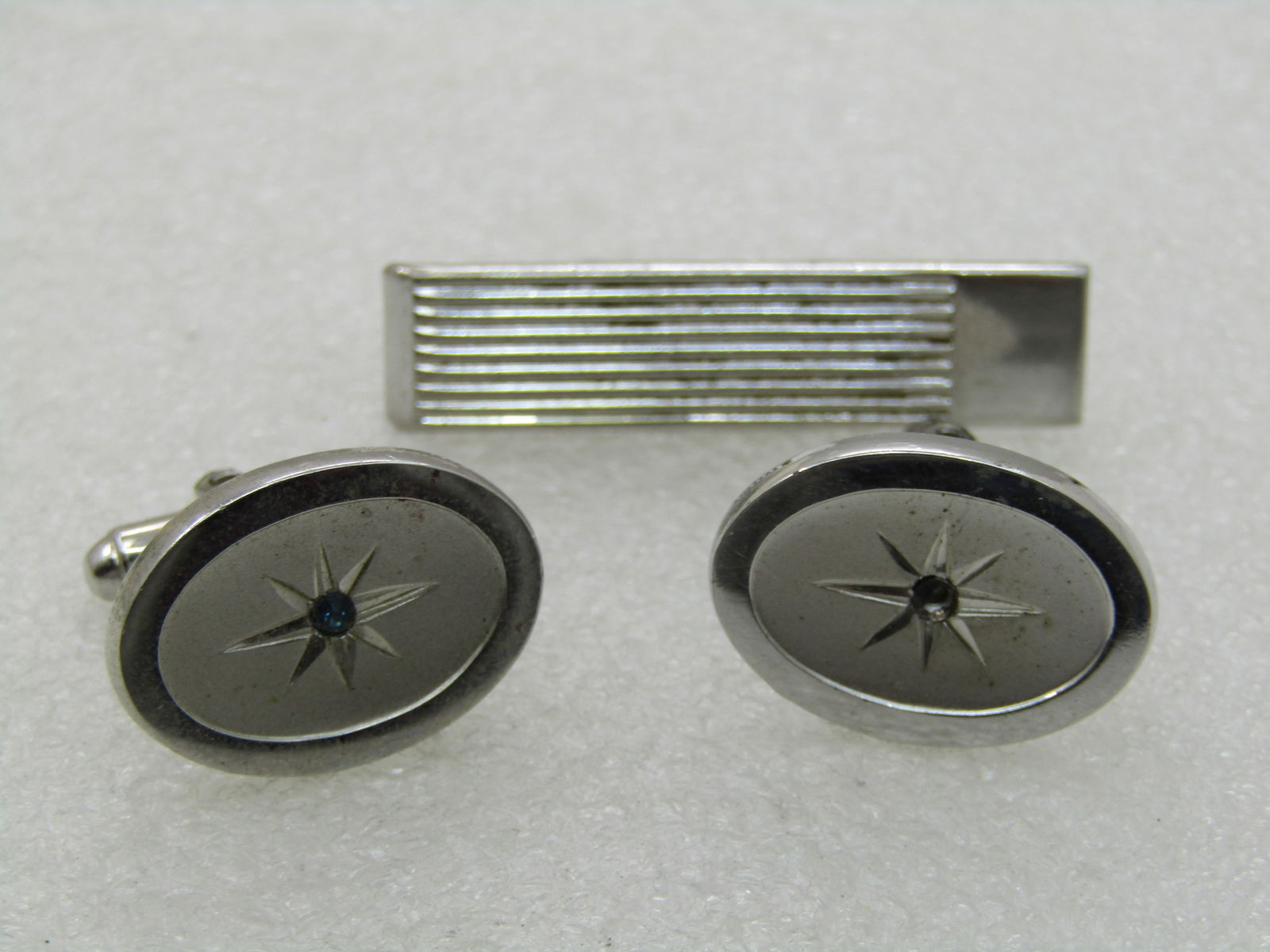 Vintage Cufflinks & Swank Tie Bar Lot , 1960's-1970's, Silver Tone - 4
