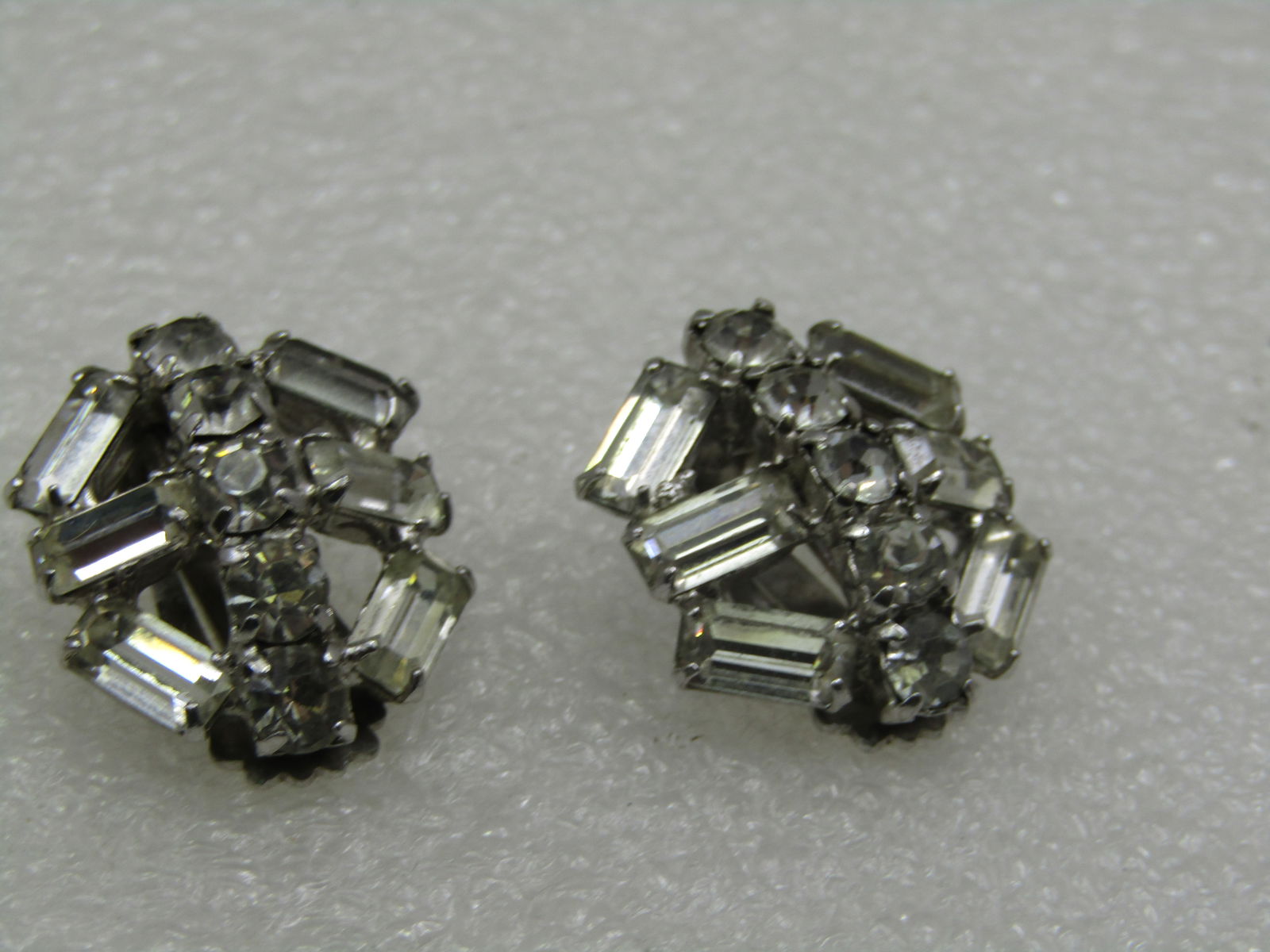 Vintage Rhinestone Art Deco Themed Clip Earrings, 1940's-1950's - 2