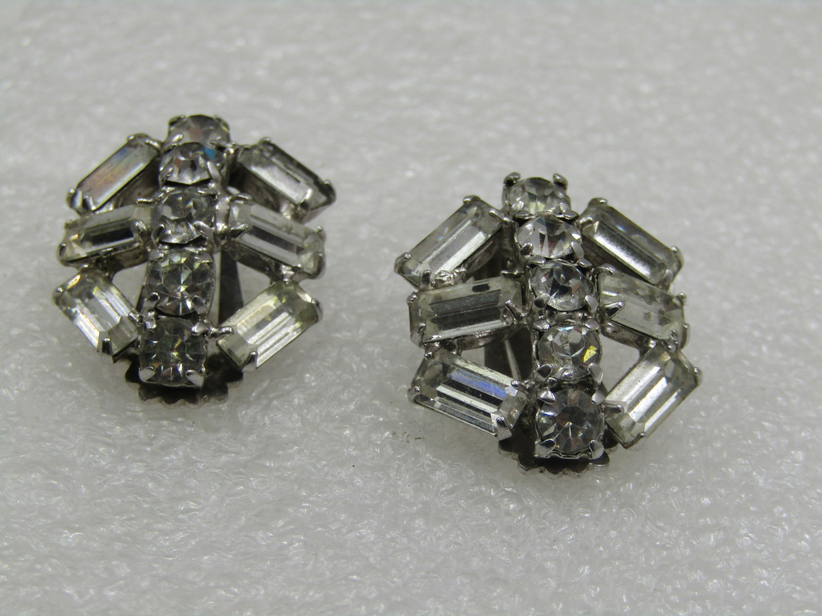 Vintage Rhinestone Art Deco Themed Clip Earrings, 1940's-1950's - 3