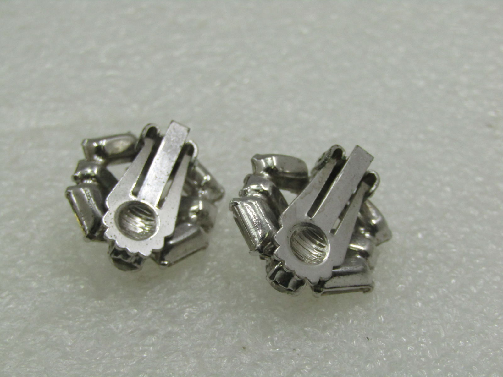 Vintage Rhinestone Art Deco Themed Clip Earrings, 1940's-1950's - 5