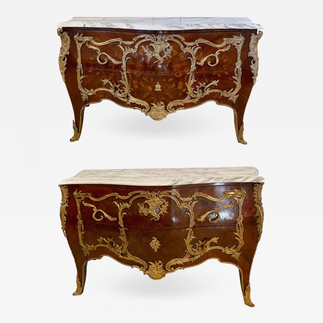 Pair 19th Century King and Queen Compatible Marble-Top Commodes or Chest - 2