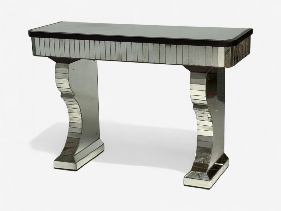 Serge Roche Style, Distressed Glass, Painted Wood, Mirrored Console Tables - 6