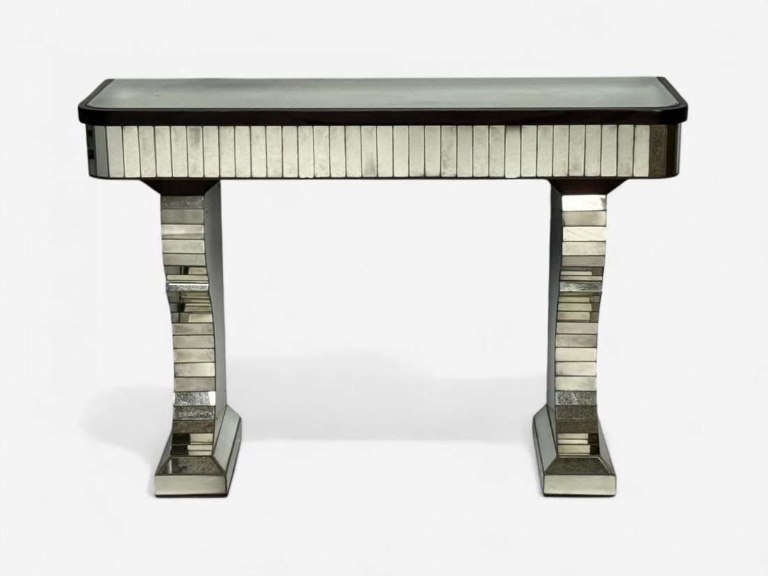 Serge Roche Style, Distressed Glass, Painted Wood, Mirrored Console Tables - 7