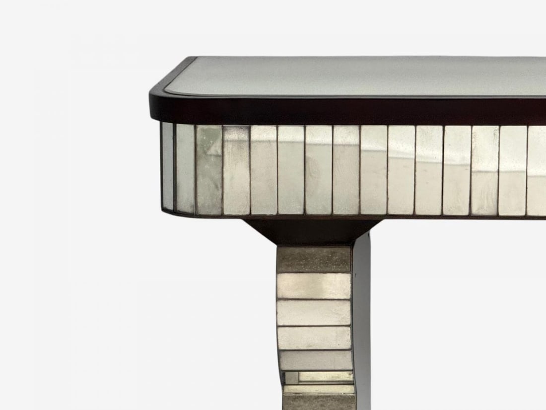 Serge Roche Style, Distressed Glass, Painted Wood, Mirrored Console Tables - 9