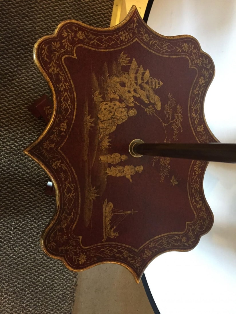 Red Chinoiserie Decorated Table Lamp with Custom Shades - 5