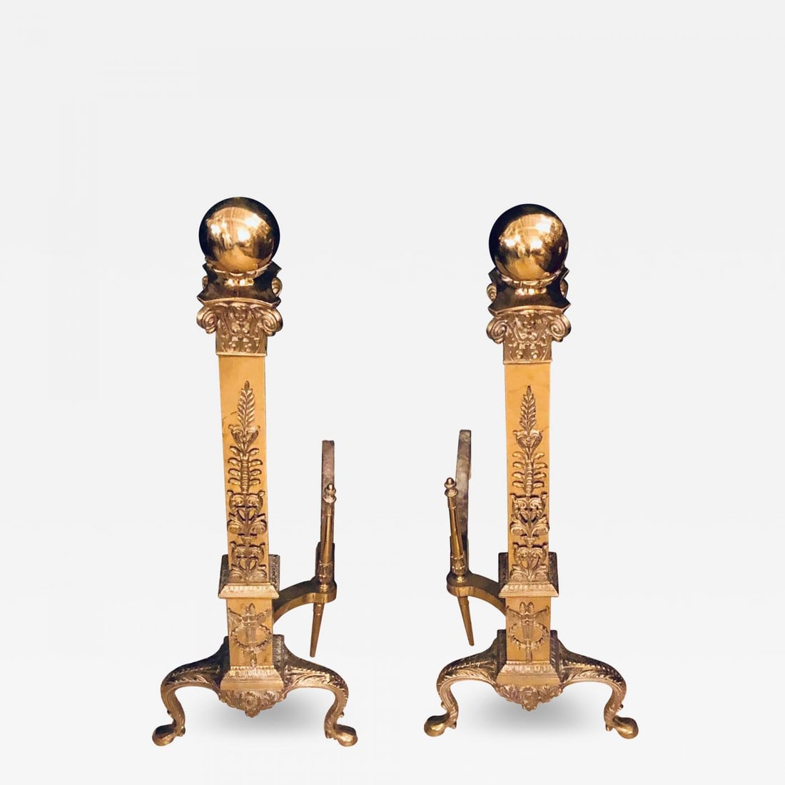 Fine Pair of Large and Impressive Louis XVI Style Brass and Irons - 2