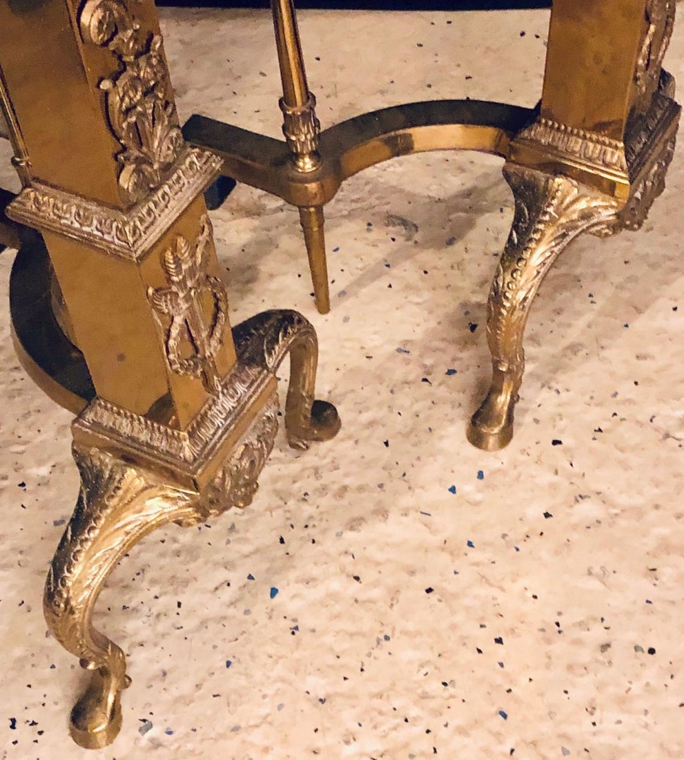 Fine Pair of Large and Impressive Louis XVI Style Brass and Irons - 5