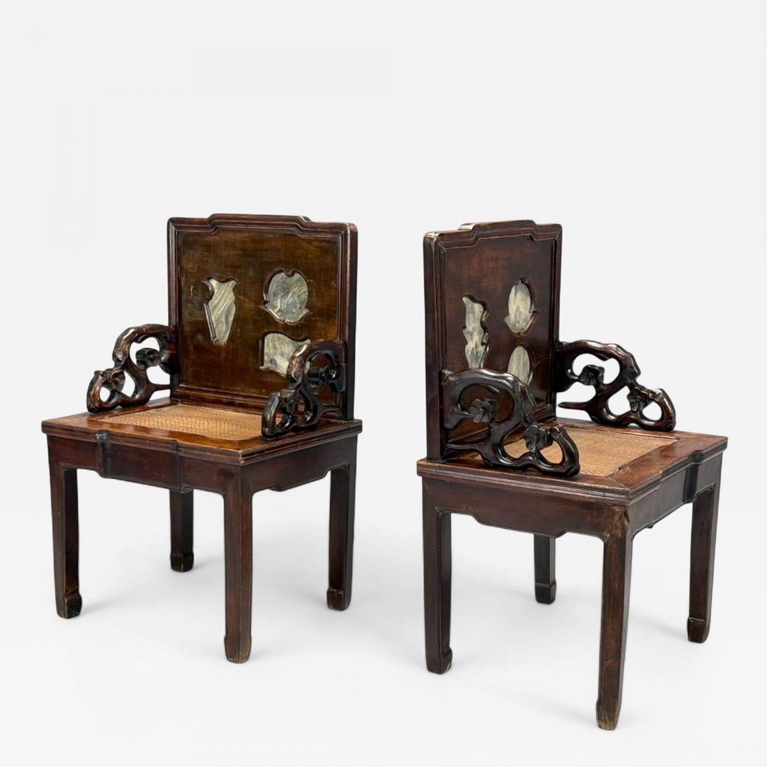 Qing Dynasty Style, Hardwood, Cane, Marble, Chinese Armchairs, China, 19th c. - 2