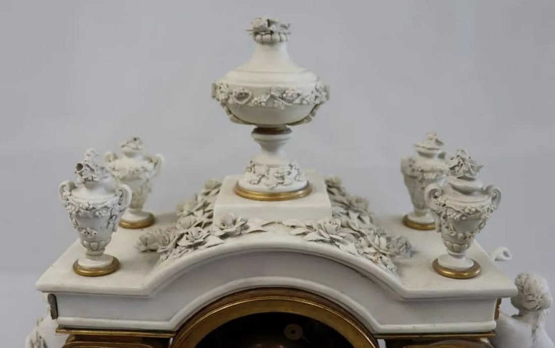 Sèvres Parian Attr, Louis XV, French Mantle Clock, Parian, Bronze, 19th Century - 10