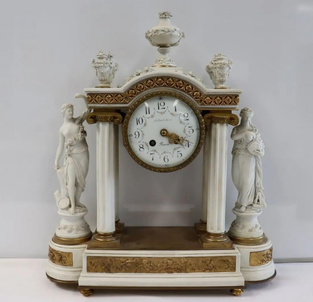 Sèvres Parian Attr, Louis XV, French Mantle Clock, Parian, Bronze, 19th Century - 4