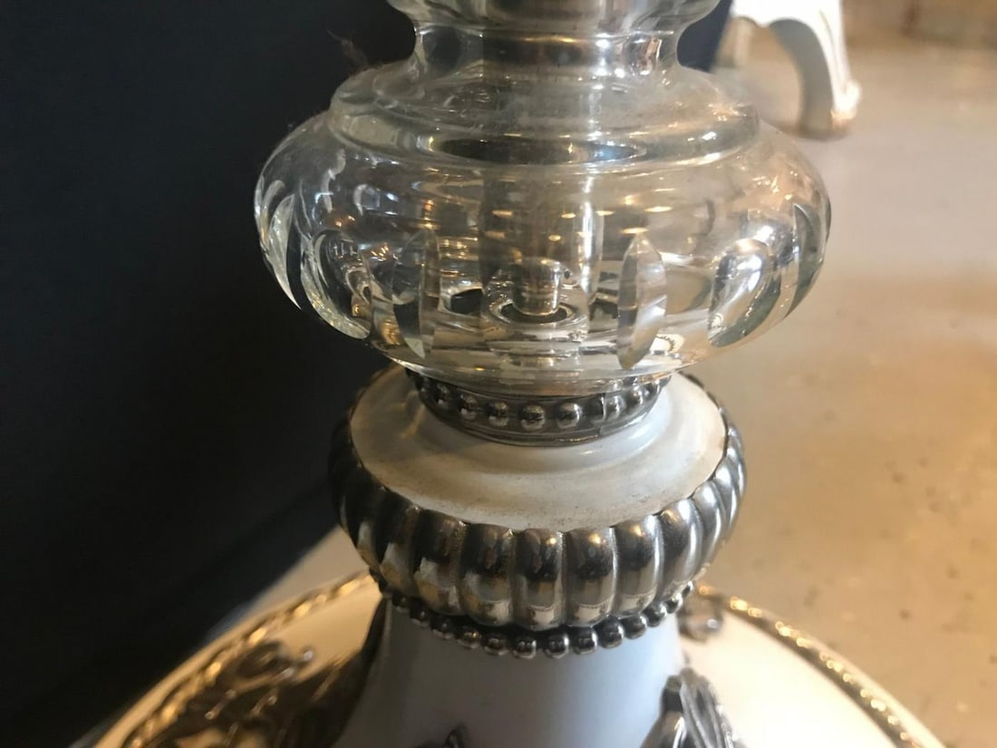 Hollywood Regency Style White Marble Glass and Silver Plate Floor Standing Lamp - 11