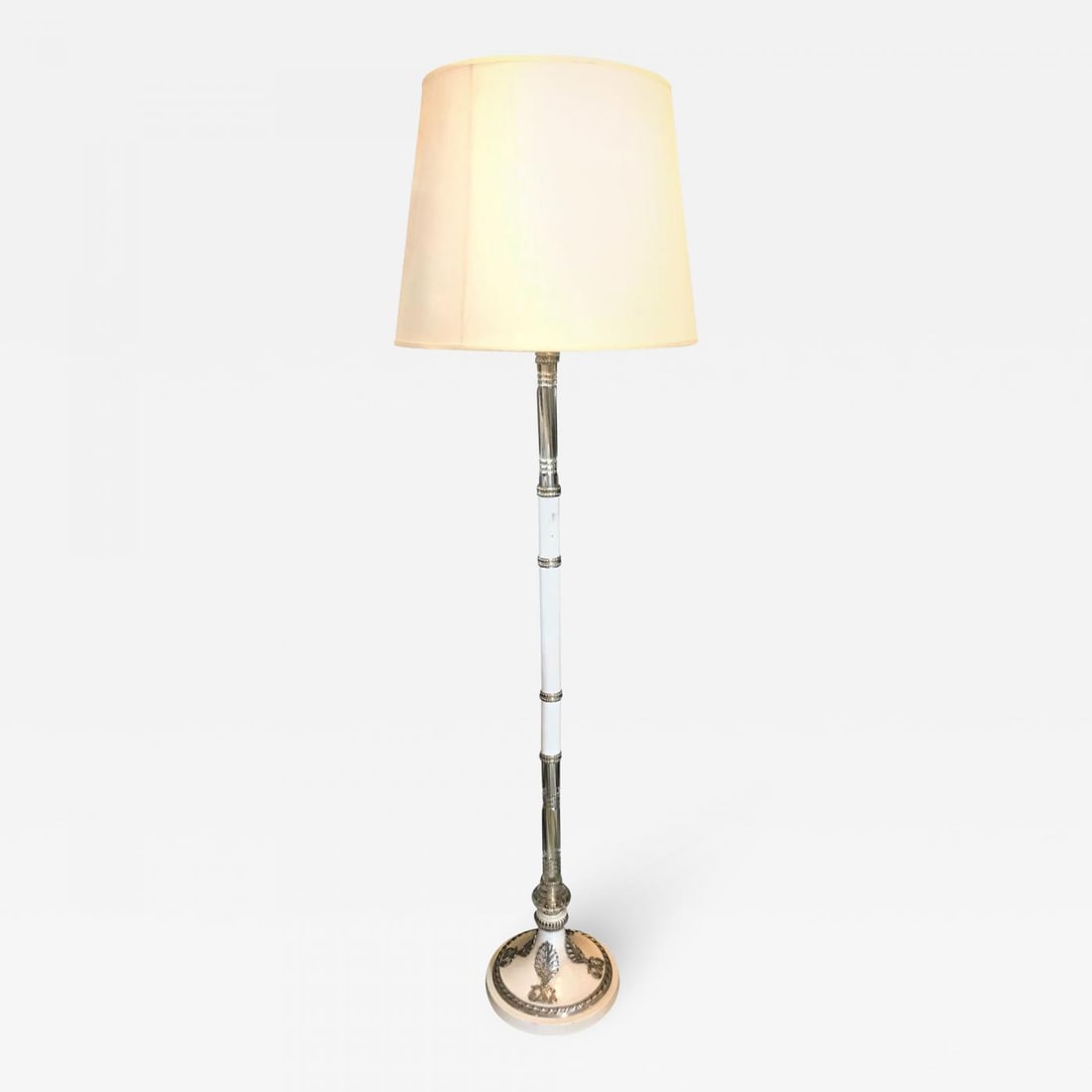 Hollywood Regency Style White Marble Glass and Silver Plate Floor Standing Lamp (1 of 11)