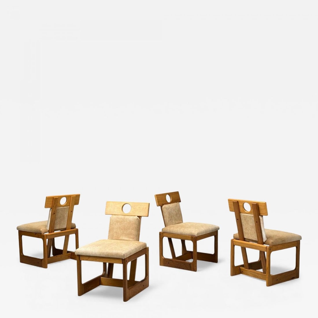 Sergio Rodrigues, Cavoina, Cowhide, Four Cuiabá Dining Chairs, Brazil, 1985 - 2