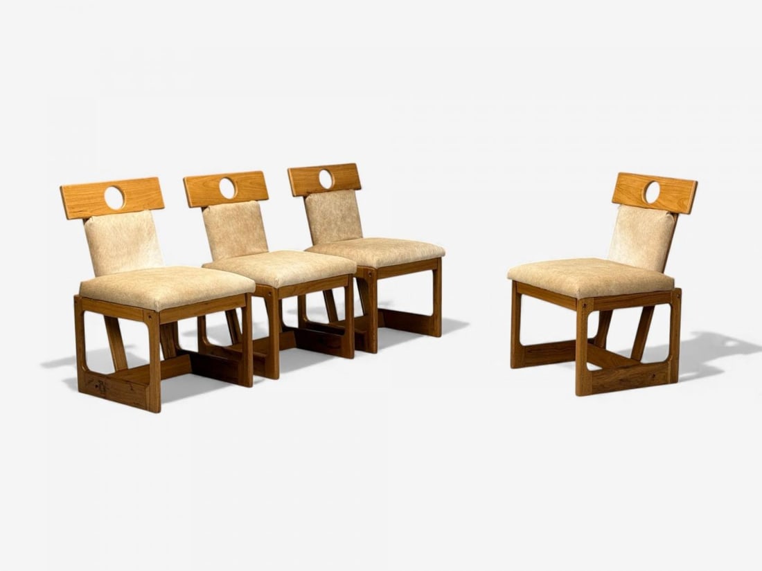 Sergio Rodrigues, Cavoina, Cowhide, Four Cuiabá Dining Chairs, Brazil, 1985 - 4