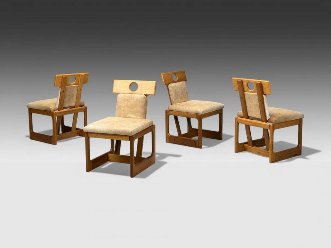 Sergio Rodrigues, Cavoina, Cowhide, Four Cuiabá Dining Chairs, Brazil, 1985 - 5