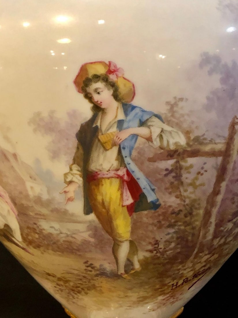 French Sevres Painted Rams Head Bronze Mounted Lidded Vase, Centerpiece or Urn - 10