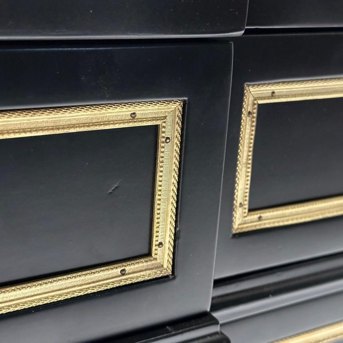 Maison Jansen, Hollywood Regency, Large Commode, Black Wood, Marble, 1940s - 11