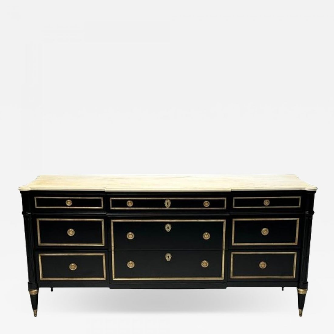 Maison Jansen, Hollywood Regency, Large Commode, Black Wood, Marble, 1940s (1 of 11)