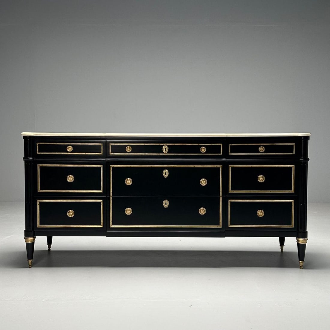 Maison Jansen, Hollywood Regency, Large Commode, Black Wood, Marble, 1940s - 3