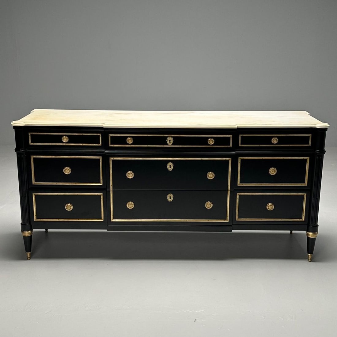 Maison Jansen, Hollywood Regency, Large Commode, Black Wood, Marble, 1940s - 5