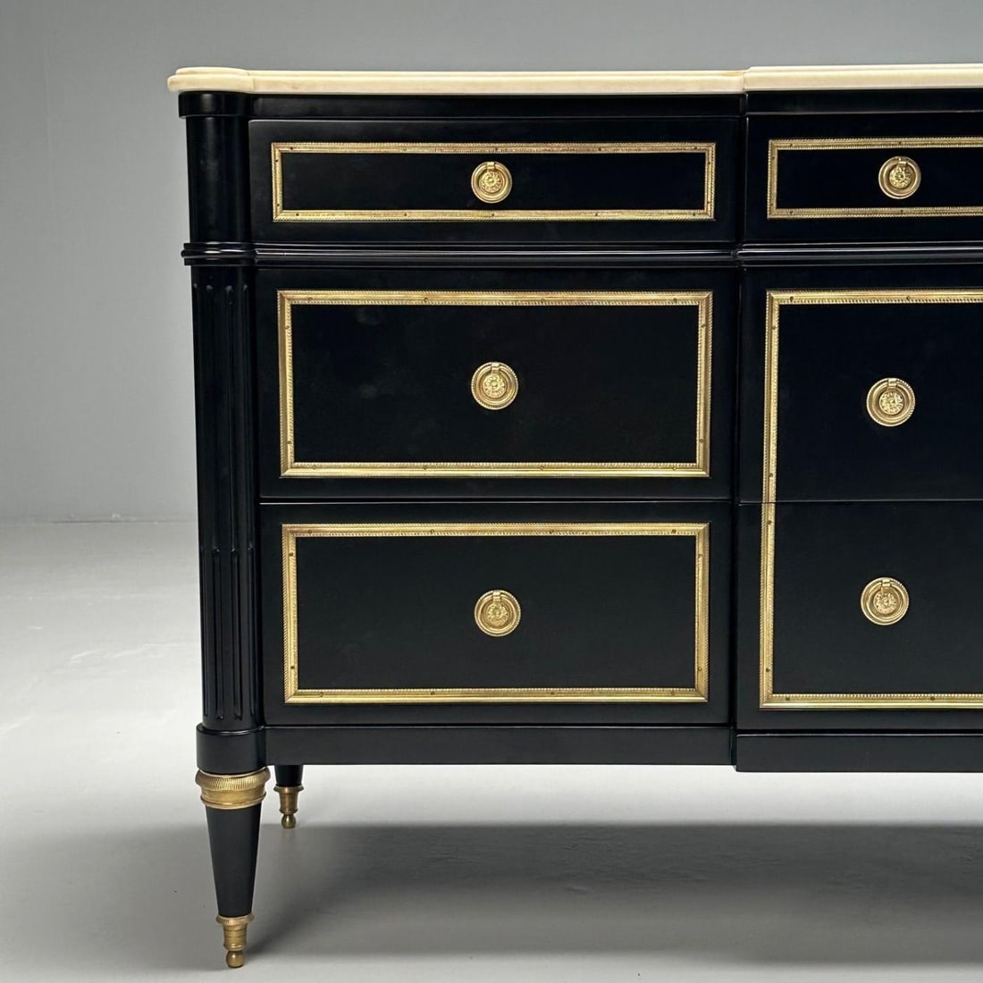 Maison Jansen, Hollywood Regency, Large Commode, Black Wood, Marble, 1940s - 9