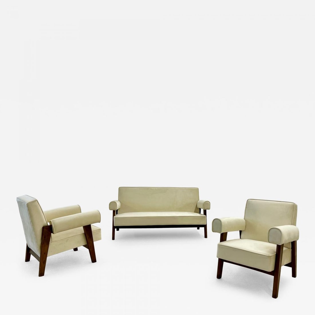 Authentic Pierre Jeanneret Upholstered Bridge Sofa/Chair Set, Mid-Century Modern (1 of 11)