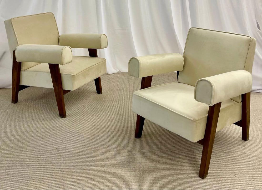 Authentic Pierre Jeanneret Upholstered Bridge Sofa/Chair Set, Mid-Century Modern - 8