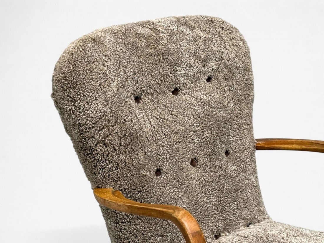 Philip Arctander Style, Shearling, Beech, Lounge Chair, Denmark, 1960s - 4