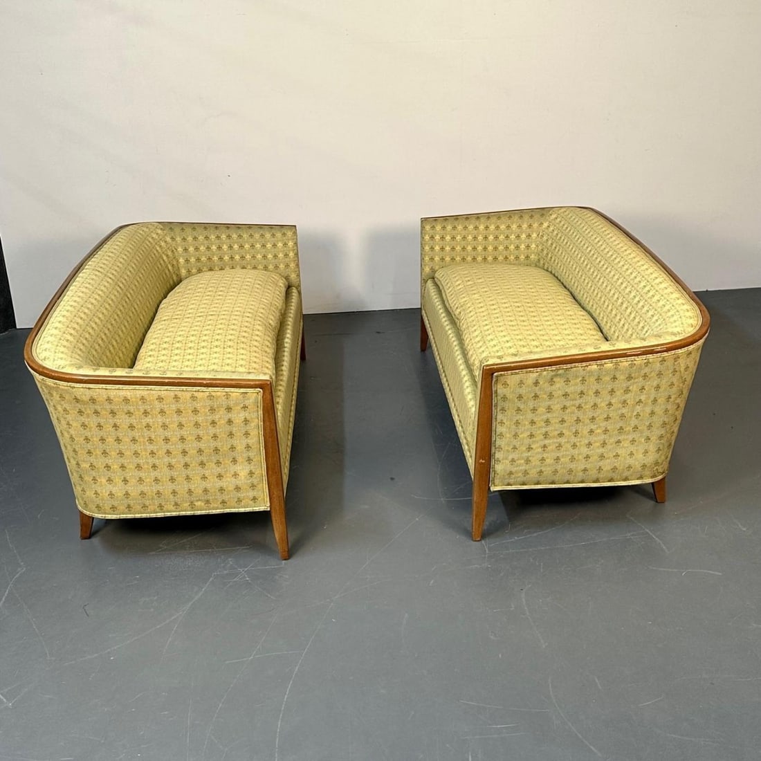 Pair Curved Mid-Century Modern Sofas / Settees, Loveseats John Stuart for Irwin - 4
