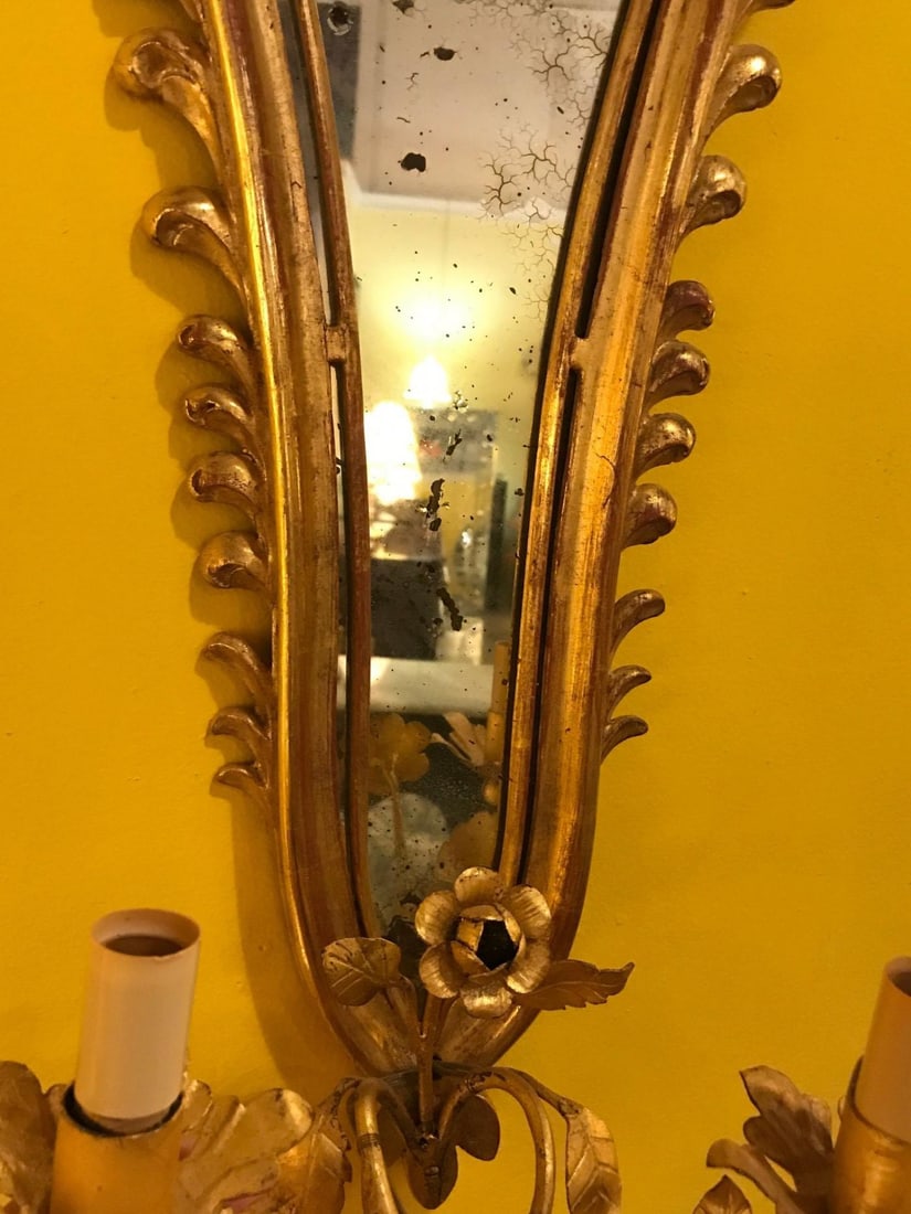Pair of French, 19th Century Giltwood Mirrored Back Wall Sconces - 5