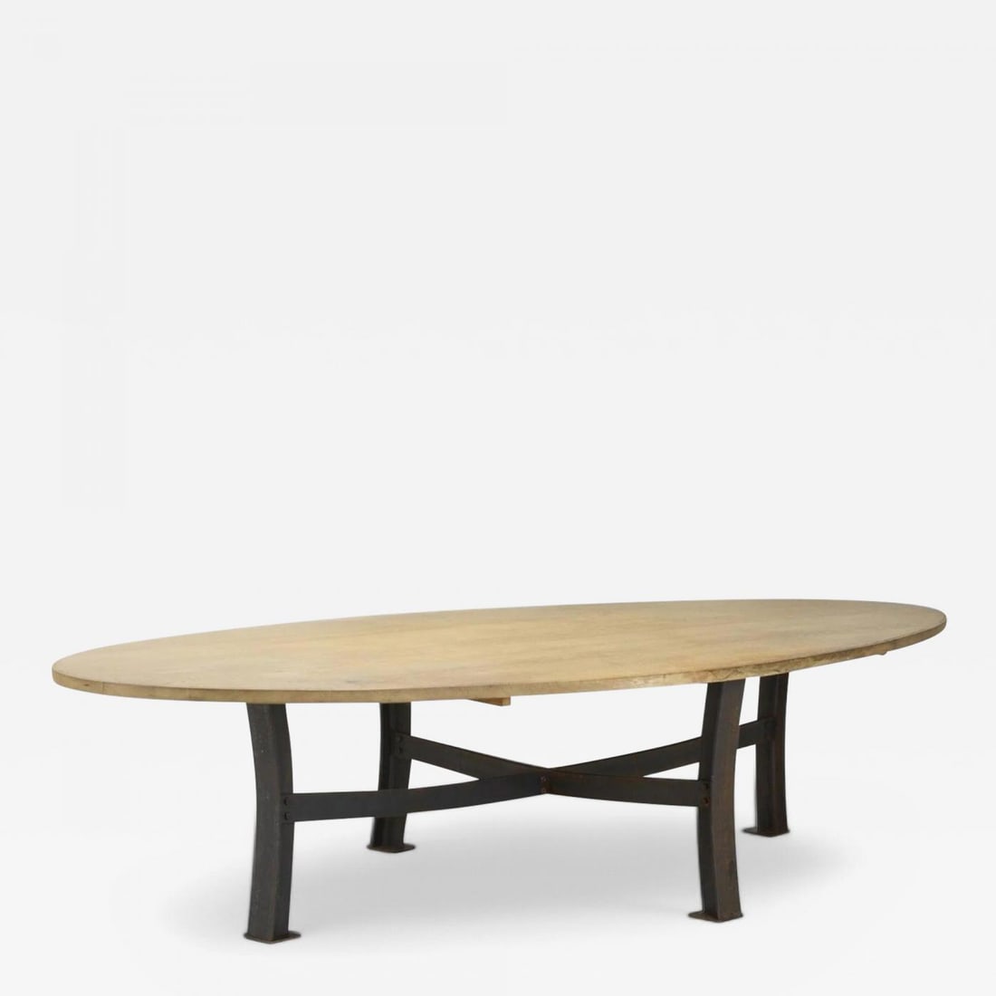 Industrial Mid Century Modern, Oak, Steel, Monumental Dining Table, USA, 1970s (1 of 6)