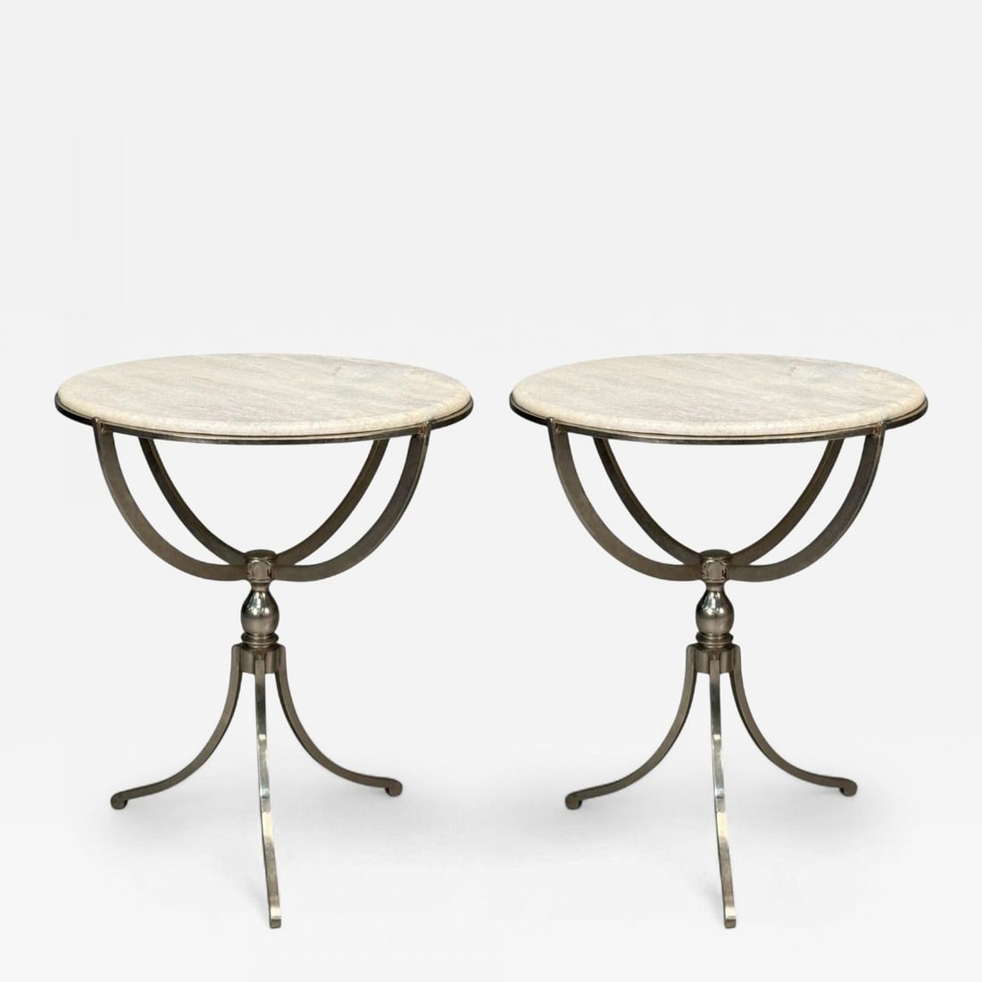 Neoclassical Style, Steel, Marble, End Tables, USA, 20th c. - 2