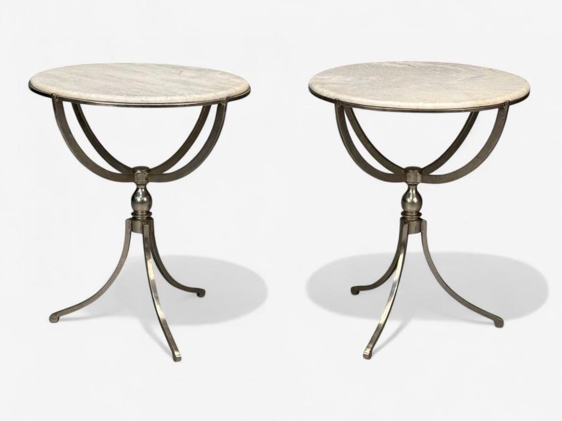 Neoclassical Style, Steel, Marble, End Tables, USA, 20th c. - 3