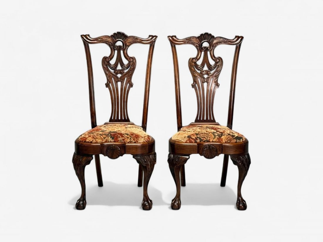 Georgian, Mahogany, Fabric, Six Chippendale Dining Chairs, England, 1960s - 4