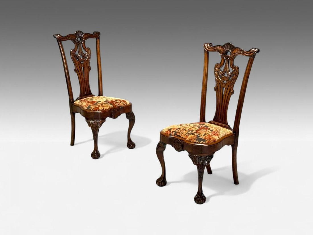 Georgian, Mahogany, Fabric, Six Chippendale Dining Chairs, England, 1960s - 5