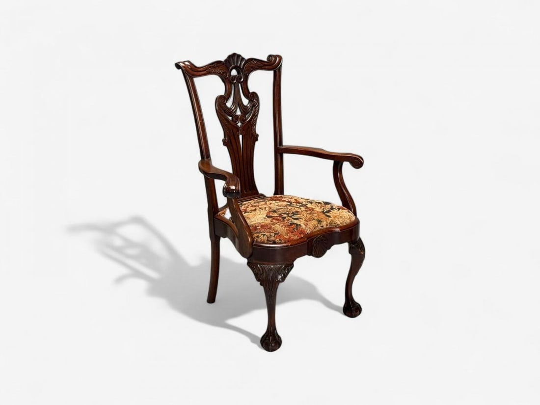Georgian, Mahogany, Fabric, Six Chippendale Dining Chairs, England, 1960s - 6