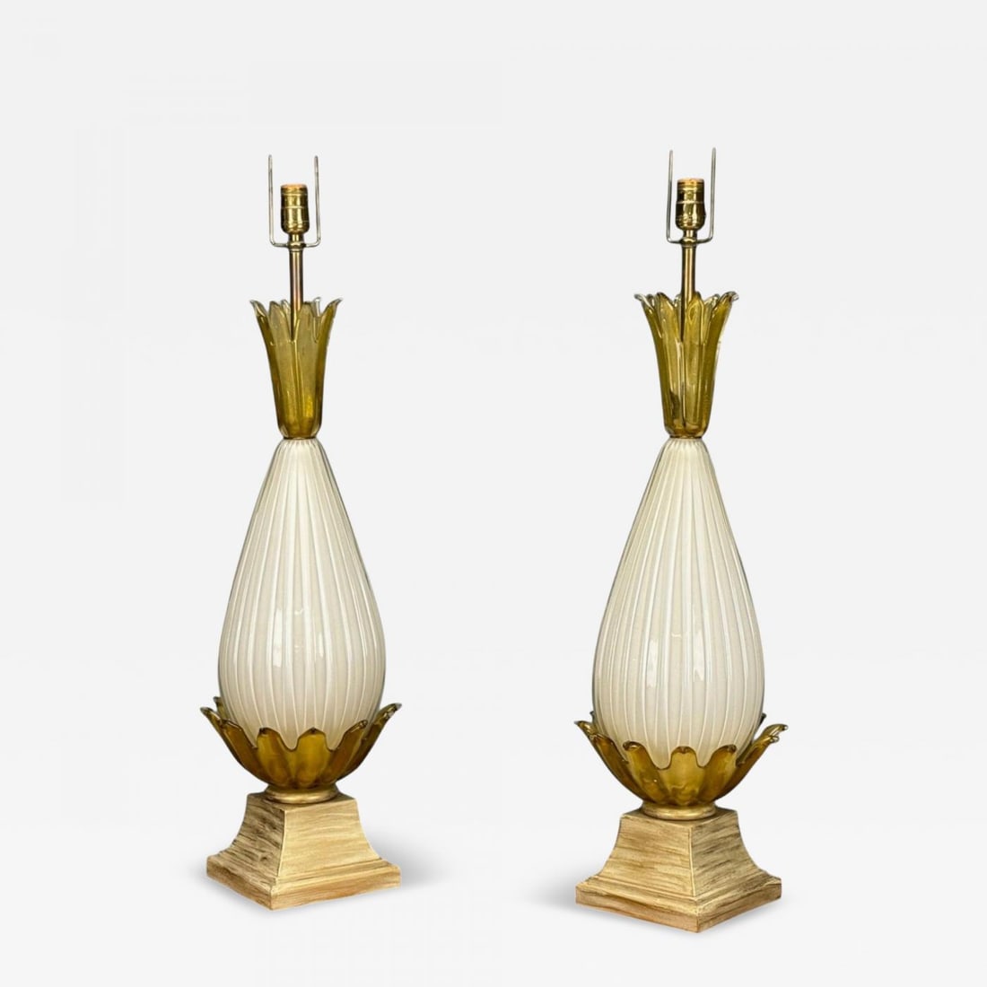 Italian Modern, Murano Glass, Wood, Large Table Lamps, Italy, 1940s - 2